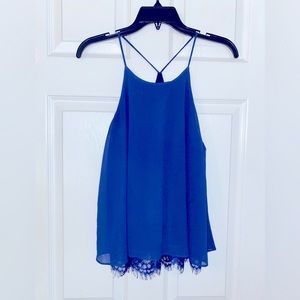 Soprano blue sheer and lace tank top. Size M